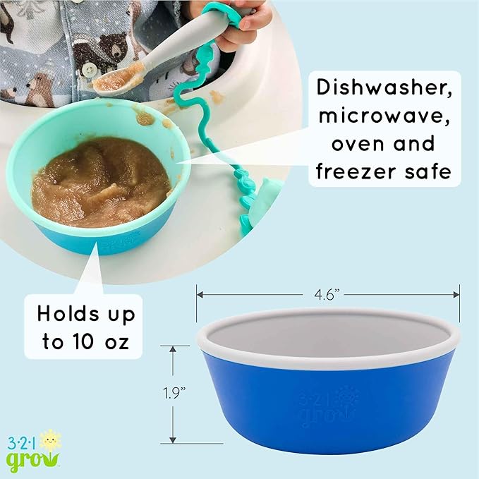 Silicone Easy Scoop & Hold Bowl Set – Adaptive Baby & Toddler Feeding Bowls with Clip-On Rim and Handle – Helps Build Independence & Coordination – 2 Pack – Dishwasher Safe (Midnight)