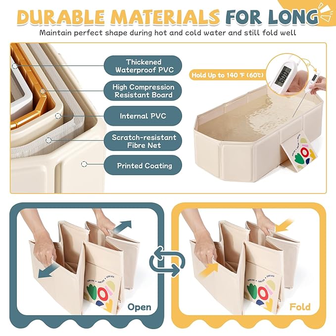 Orzbow Collapsible Baby Bathtub, Toddler Bathtub with Non-Slip Base, Portable Bath Tub for Kids Infant 12 Months+ Travle, Easy to Clean, Stable & Durable, Space-Saving, White