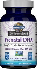 Garden of Life Dr. Formulated Prenatal DHA Fish Oil - 500mg DHA & DPA in Triglyceride Form 100% DV Vitamin D3, Single Source, Mercury Free Omega 3 Supplements for Women's Health, 30 Softgels