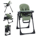 3 in 1 Foldable Baby High Chair, Infant High Chairs for Babies and Toddlers, 6 Height & 5 Recline Adjustable Toddler Feeding Chair, 2 Tray Depth & 3 Footrest Angles, 2 Built-in Wheels, Green