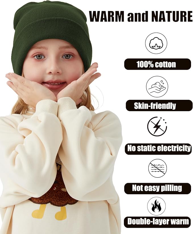 ROYBENS 100% Cotton Baby Beanie Cute Toddler Winter Hat Boys Girls Kids Soft Warm Knit Cuffed Caps Beanies for 0-8 Years