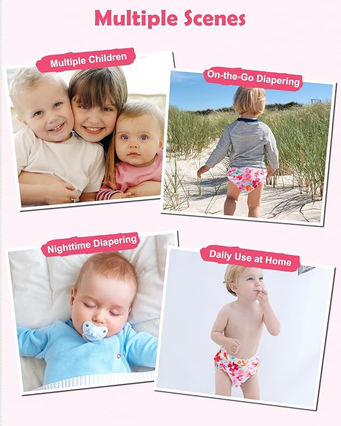 Babygoal Baby Cloth Diaper 6 Pack with 6pcs Inserts and Wet Bag for Fitted Diapers and Prefolds, Adjustable and Reusable Covers for Toddler Boys and Girls
