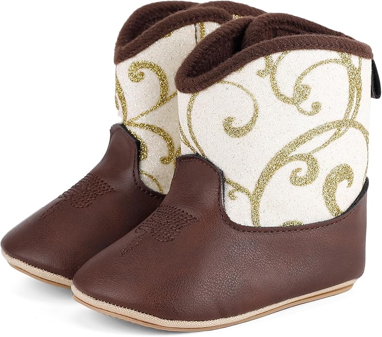 MK MATT KEELY Leather Western Boots Cowboy Bootie Soft Sole Non-Slip Crib Shoes for Baby Infant Toddler Girls Boys Newborn