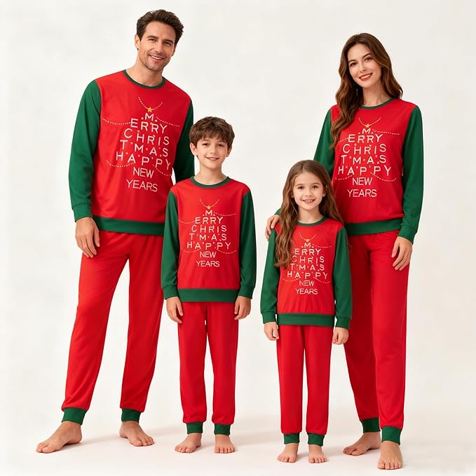 Awoscut Christmas Family Matching Pajamas Christmas Pjs Holiday Nightwear Sleepwear Sets Long Sleeve Pjs