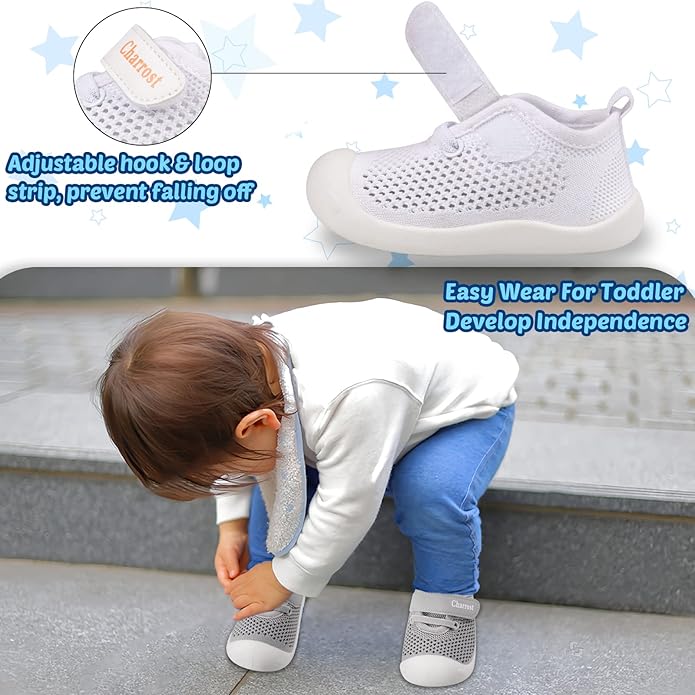 Baby Walking Shoes Toddler Girl Boy Soft Sole Breathable Cotton Canvas Shoes Infant Lightweight Non-Slip Safer Slip-on First Walkers Shoes Casual Tennis Wide Sneakers Rubber Soles Running Outdoor