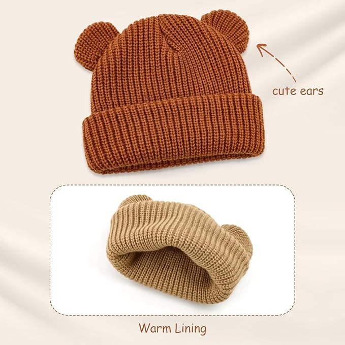 Toddler Boy Winter Hat Baby Knit Beanie Girl Warm Hats Kid Bear Ear Beanies for Cold Weather