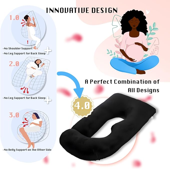Pregnancy Pillow, Full Body Maternity Pillow 57 inch, with Removable Washable Cover - Sleep Support for Legs, Back, Neck, Shoulder, HIPS, Belly for Pregnent Women, Velvet (Coal-Black)