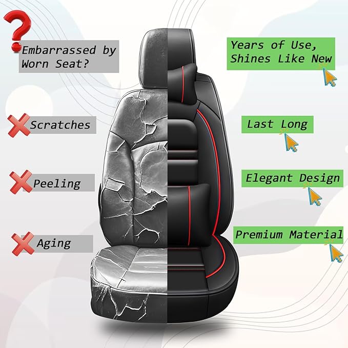 Car Seat Covers for Chevy Traverse 2009-2025 | 5-Seats Seat Covers, Waterproof Seat Protectors, Automotive Seat Covers (Full Set with Pillow,Black&Red Line)