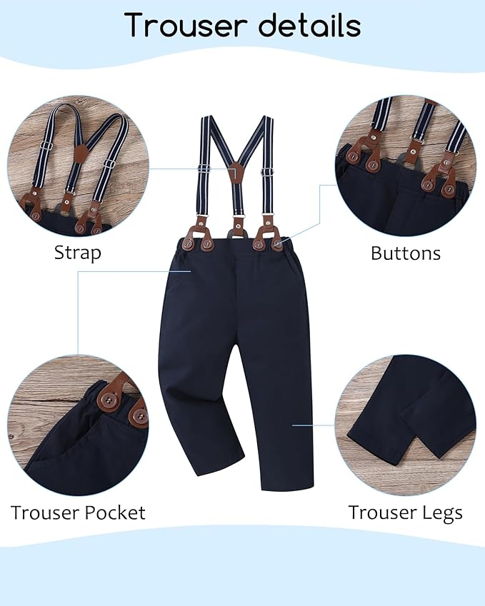 nilikastta Boy Suit Toddler Boy Outfit Boy Dress Shirt with Bowtie/Suspender Pants Gentleman Wedding Outfits 1-10 Years