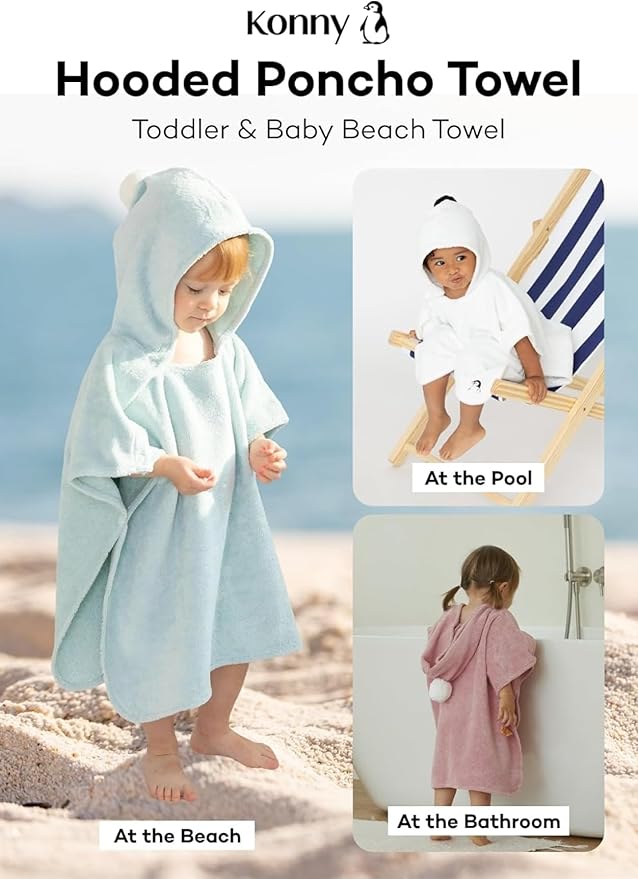 Konny Baby Hooded Towel Plush Thick & Cozy Soft-Touch Absorbent Rayon from Bamboo Cotton Baby Bath Beach Towel, Oeko-TEX, Newborn Boys Girls Toddler (White, Medium)