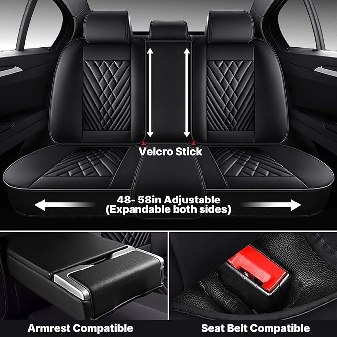 Car Seat Cover Full Set, Waterproof Leather Seat Cover,Front and Rear Auto Seat Cover, Breathable Car Seat Cushion, Full Coverage Car Seat Protector Universal Fit Most Cars (5 Seat,Black)