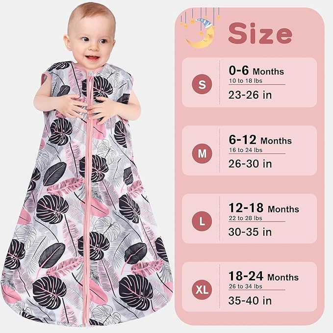 Baby Sleep Sack 0-6 Months 3 Pack Baby Wearable Blanket 100% Rayon Cotton 2-Way Zipper Toddler Sleeping Sack .Comfy Soft Lightweight TOG 0.3 (Banana&Flower&Pink)