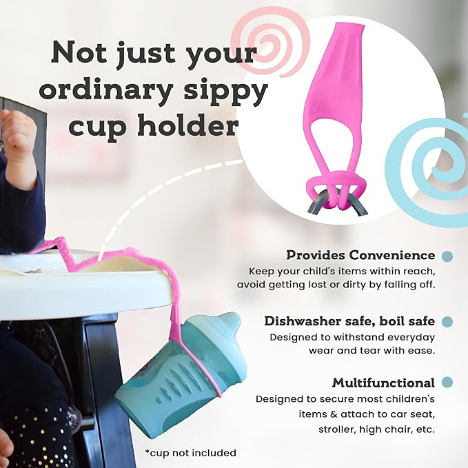 Brilli Baby Cup Catcher Patented Safety Tether Strap, Attach Sippy Cups, Bottles, Pacifiers & More to Stroller, High Chair, Car Seat, Made in USA, Food Grade, Dishwasher Safe (Aqua)