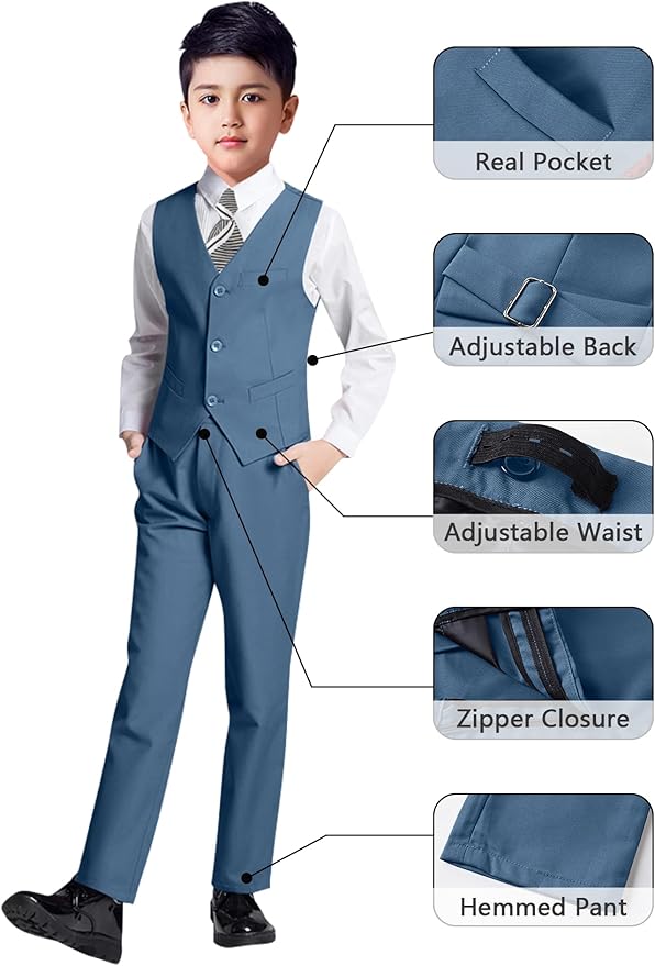 YuanLu Boys Suit for Kids Tuxedo Wedding Ring Bearer Outfit, 5 Piece Boy Slim Fit Formal Suits with Adjustable Waist