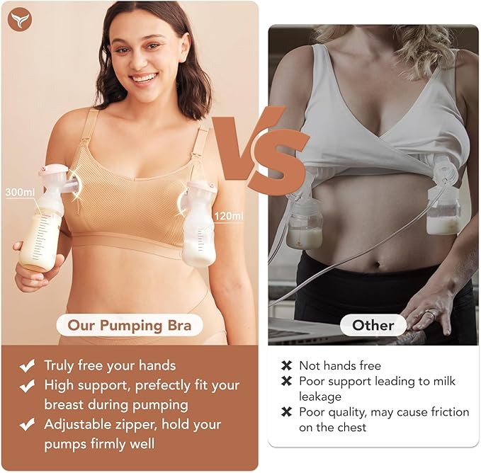 Pumping Bra Hands Free Zip Opening Seamless Nursing Bras for Breastfeeding High Support Nursing & Pumping Bra in One