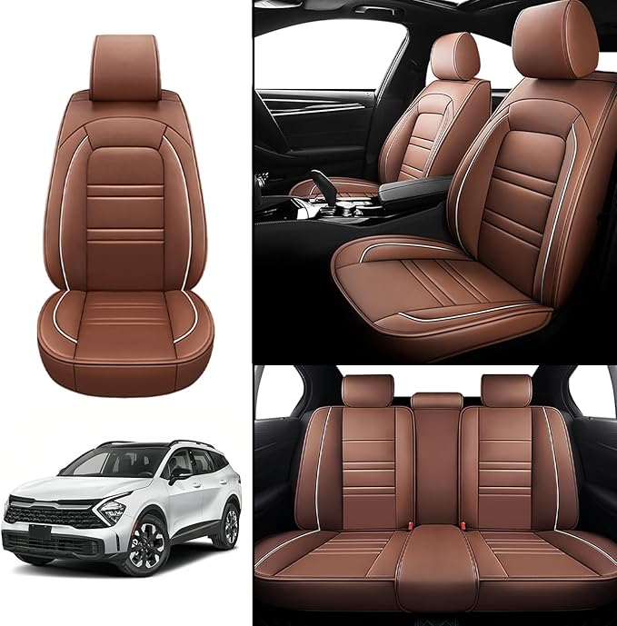 Seat Covers for kia sportage 2005-2025 | 5-Seats Leather Seat Covers, Easy to Install Automotive Seat Covers Full Set (Full Set, Coffee)