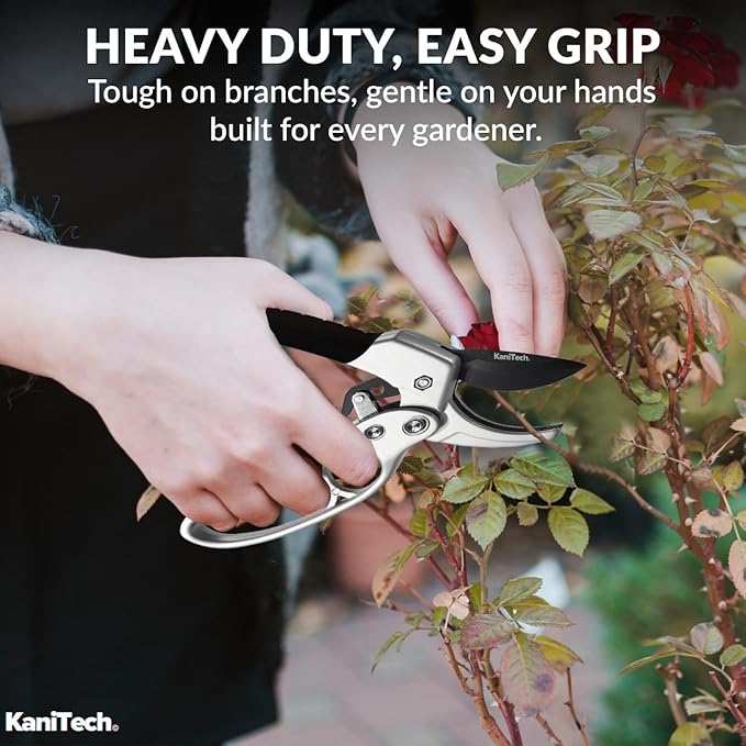 Pruning Shears for Gardening with Gloves - Heavy Duty Garden Shears, Aluminum Hand Pruners with TPR Grip Handle, 8 inch 3.55mm Thick Blade - for Branches, Flowers & Plants (Black Set of 2)