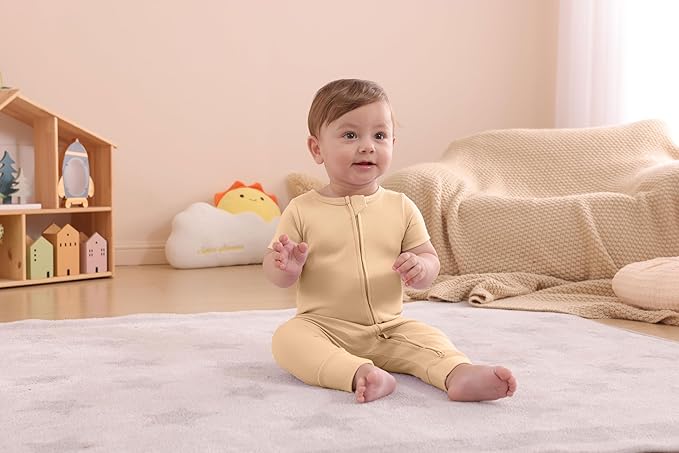 GUISBY Footless Short Sleeve Baby Pajamas with Zipper Cotton Infant Sleepwear