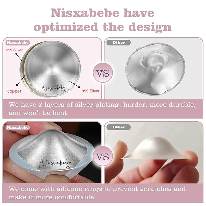 The Original Silver Nursing Cups-Nipple Shields for Breastfeeding Newborn-Breast Feeding Essentials Must Haves-Nipple Covers to Protect Nursing Nipples,Trilaminate 999 Silver,Regular Size