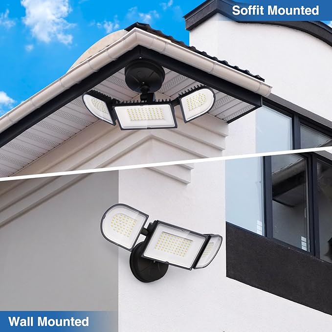 150W Flood Lights Outdoor Waterproof IP65, Exterior LED Floodlights with 3 Adjustable Heads, 15000LM Super Bright Security Lights Fixture, Outside Lights for House, Backyard