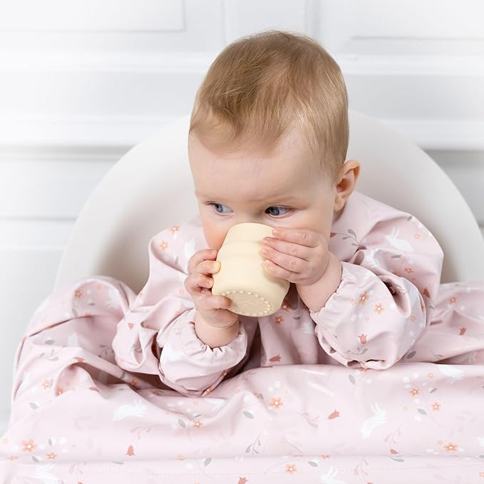 BIBaDO - Sippit Silicone Baby Cup, Fawn (2-Pack) - Open Training Silicone Cups - Soft, Non Slip Grip, Weighted Base - Durable, Dishwasher Safe, BPA Free - Toddler Cups - Baby Essentials - 6 Months+