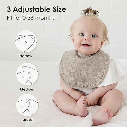 8-Pack Baby Muslin Bibs, Soft Cotton Drool Bibs for Boys Girls, Adjustable and Absorbent Newborn Bib Set for Feeding and Drooling