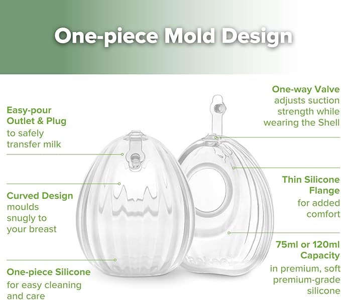 haakaa Wearable Breast Pump, Silicone Shell Breast Pump - Hands Free, Passive Breast Milk Collector Shield for Newborns, Breastfeeding, 120ml-2 pc