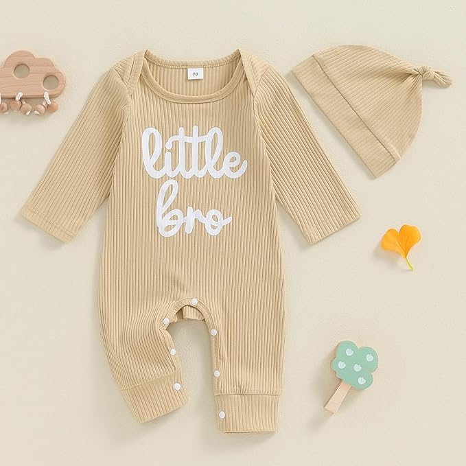 Fernvia Newborn Baby Boy Clothes Letters Print Bodysuit 3 6 9 12 18 Months Long Sleeve Jumpsuit with Hat 2PCS Outfits Set