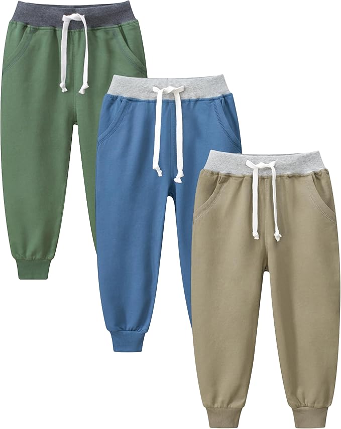GFQLONG 3 Pack Toddler Boys Sweatpants Kids Active Jogger Pants with Pocket Drawstring