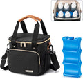 Breastmilk Cooler Bag with Ice Pack Fits 6 Baby Bottles up to 9 Ounce, Breast Milk Pump Cooler Bag for Nursing Mom Daycare, Work, Travel-Black