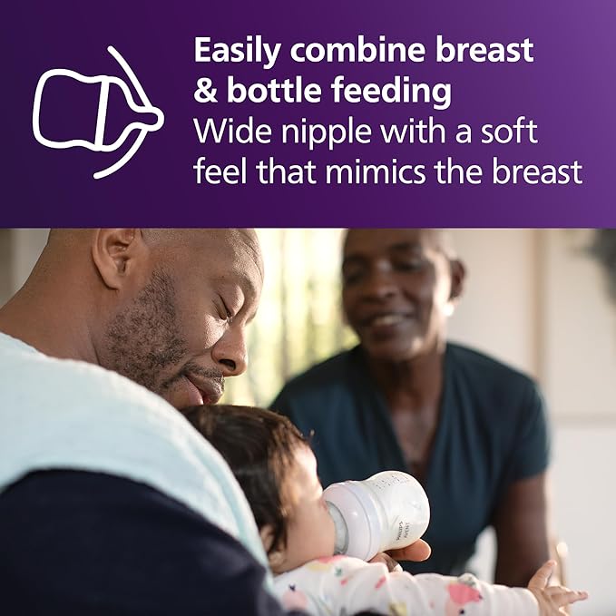 Philips Avent Natural Baby Bottles with Natural Response Nipples (Medium Flow, Flow 3), 9oz, 4-Pack, SCY903/04
