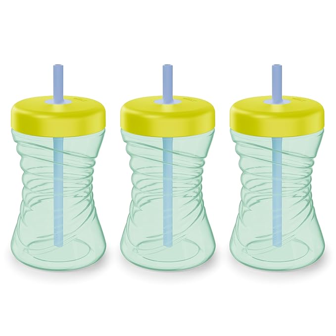 NUK Fun Grip Straw Cup, 3-Pack - Toddler Sippy Cup with Straw for Easy Drinking, Suitable for Ages 8 Months and Up
