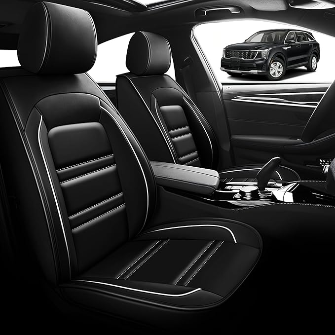 Seat Cover for kia Sorento 2003-2025 | Car Seat Covers Front Seats, Waterproof Seat Protectors, Automotive Front Seat Covers (Front Seat, Black&White Line)