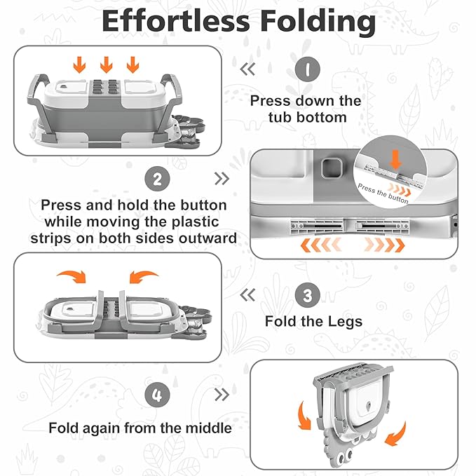 TPN Collapsible Baby Bathtub, Baby Bath Tub with Soft Cushion & Real-Time Thermometer, Baby Bathtub Infant to Toddler Tub (0-36 Months), Portable Travel Baby Tubs for Newborns (Grey)