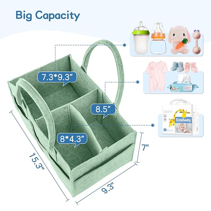 Maliton Baby Diaper Caddy, Nursery Storage Bin & Car Organizer with Handle, Large Felt Bag for Newborn essentials Boy or Girl, Changing Table Organizer for Baby Stuff, 15" x 9" x 7"Baby Shower Basket