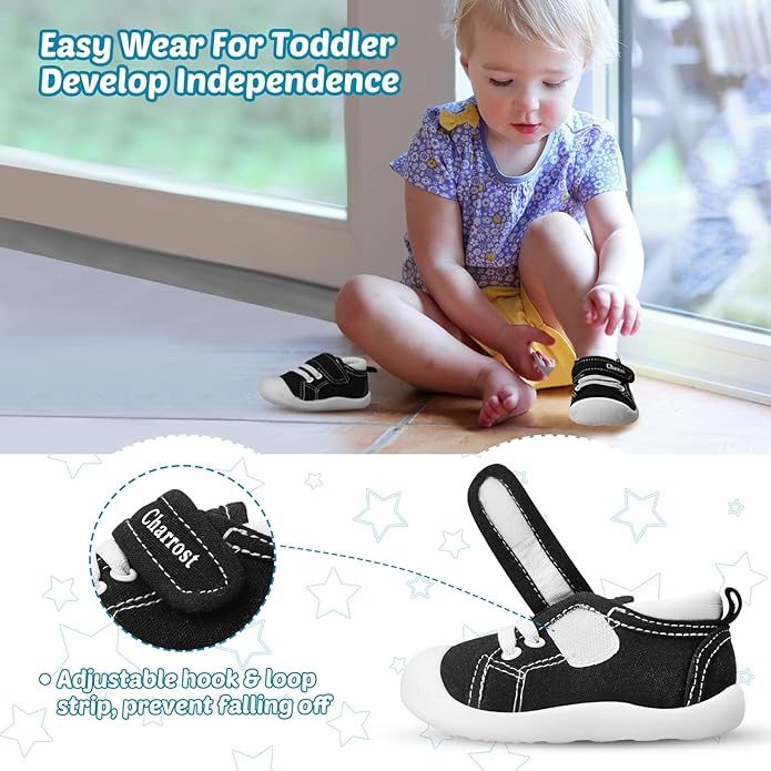 Baby Walking Shoes Toddler Girl Boy Soft Sole Breathable Cotton Canvas Shoes Infant Lightweight Non-Slip Safer Slip-on First Walkers Shoes Casual Tennis Wide Sneakers Rubber Soles Running Outdoor