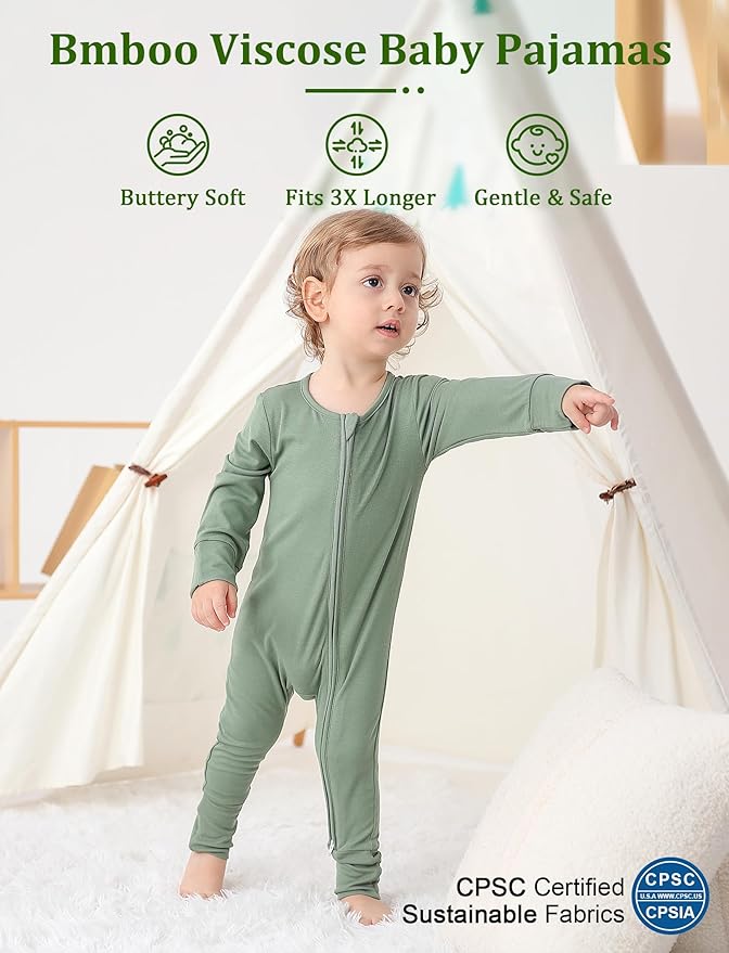 JunNeng Viscose from Bamboo Sleeper with Mittens, 2 Way Zipper Baby Boy Pajamas, Non Slip Sleep'N Play Romper