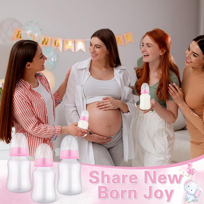TrelaCo Bottle Chug Baby Shower Game 20 Pcs Baby Bottles Shower Favor with 1 Elephant Theme Sign for Gender Reveal Party Supplies Gifts(Pink)