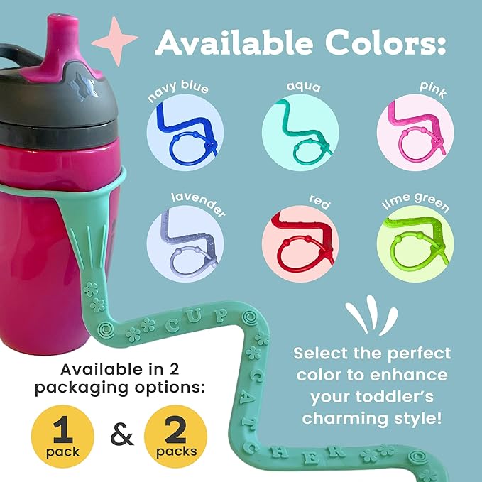 Brilli Baby Cup Catcher Patented Safety Tether Strap, Attach Sippy Cups, Bottles, Pacifiers & More to Stroller, High Chair, Car Seat, Made in USA, Food Grade, Dishwasher Safe (Pink & Lime)