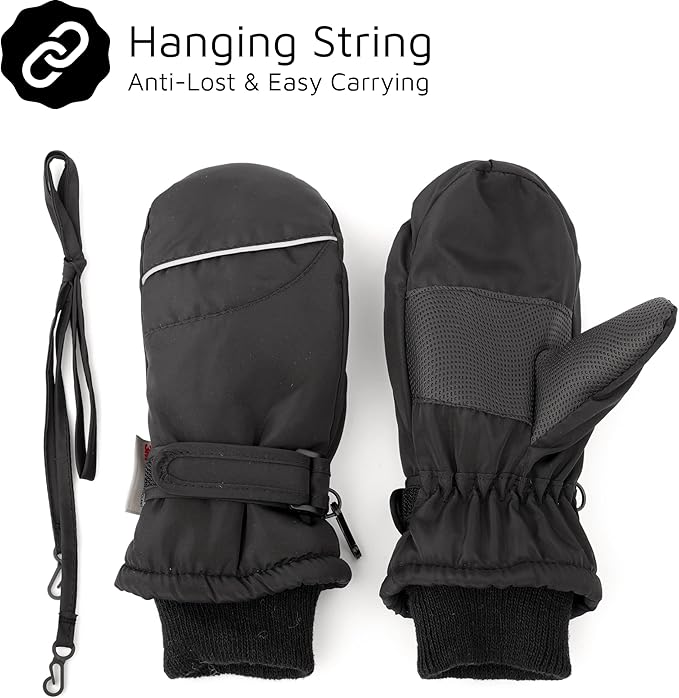 F Flammi Toddler Kids Snow Mittens with String Waterproof Ski Mittens Thinsulate Winter Gloves for Baby Girls Boys