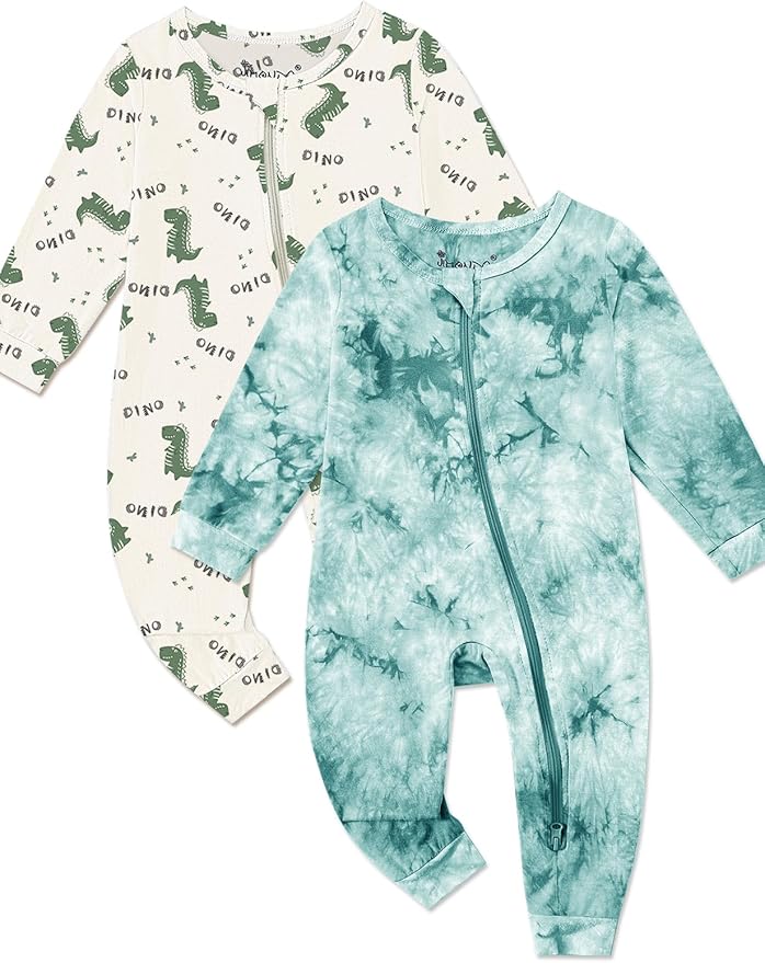Jimonda Baby Girls Boys Footless Pajamas,Rayon From Bamboo Pjs 2 Way Zipper Long Sleeve Soft Sleeper,Infant Tie-dye Romper