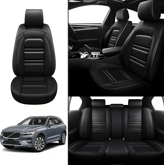 Seat Covers for Volvo Car xc60 2010-2025 | 5-Seats Leather Seat Covers, Easy to Install Automotive Seat Covers Full Set (Full Set, Black)