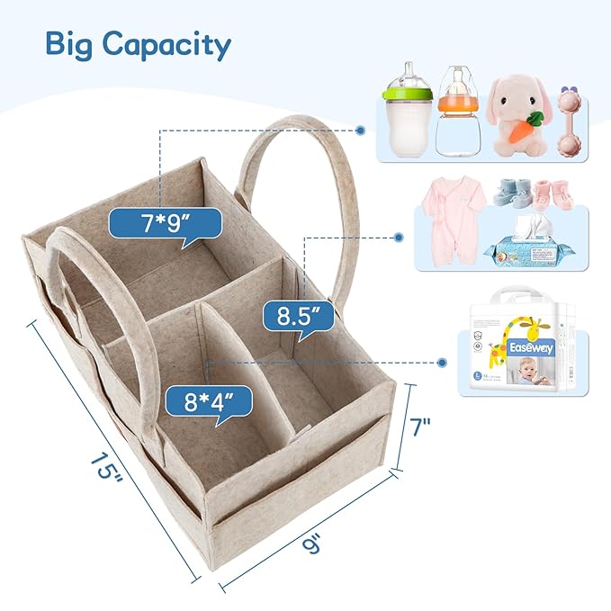 Maliton Baby Diaper Caddy Organizer for Changing Table, Nursery Storage Bin Basket with Handle, Felt Diaper Organizer Suitable for Indoor Outdoor (Khaki)