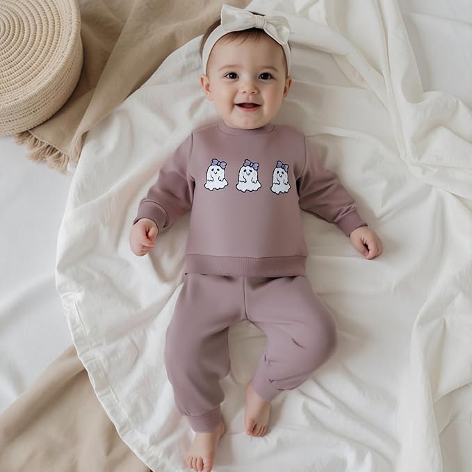 Fernvia Toddler Baby Girl Clothes 3 6 9 12 18 24 Months Fall Outfits Solid Long Sleeve Sweatshirt Tops + Pants Set