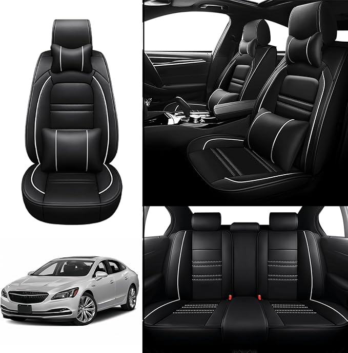Car Seat Covers for Buick Lacrosse 2005-2019 | 5-Seats Seat Covers, Waterproof Seat Protectors, Automotive Seat Covers (Full Set with Pillow,Black&White Line)