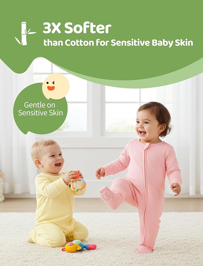 PATPAT Baby Footies Boys Girls - Bamboo Viscose - Zipper & Non-Slip Soles Romper Mitten - Footed & Footless Infant Clothes