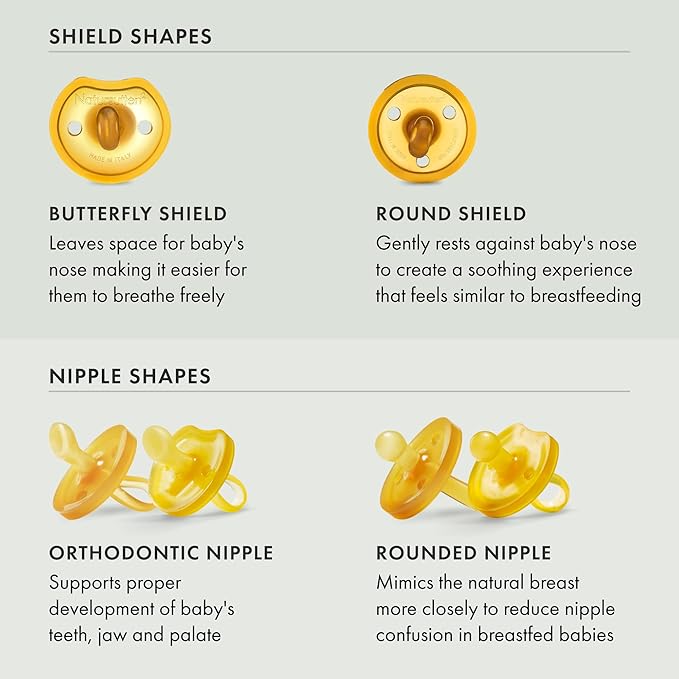 Natursutten Pacifiers 12-18 Months - 2-Pack Butterfly Shield Orthodontic Nipple Natural Rubber Safe & Soft BPA-Free Pacifiers for Breastfeeding Babies - Newborn Pacifiers Made in Italy