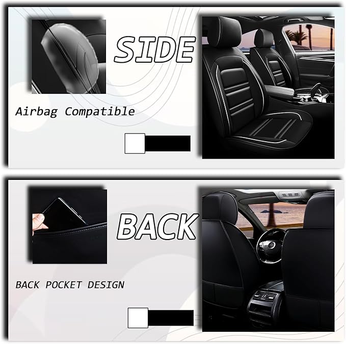 Seat Covers for Audi q5 2009-2025 | 5-Seats Leather Seat Covers, Easy to Install Automotive Seat Covers Full Set (Full Set, Black&White Line)