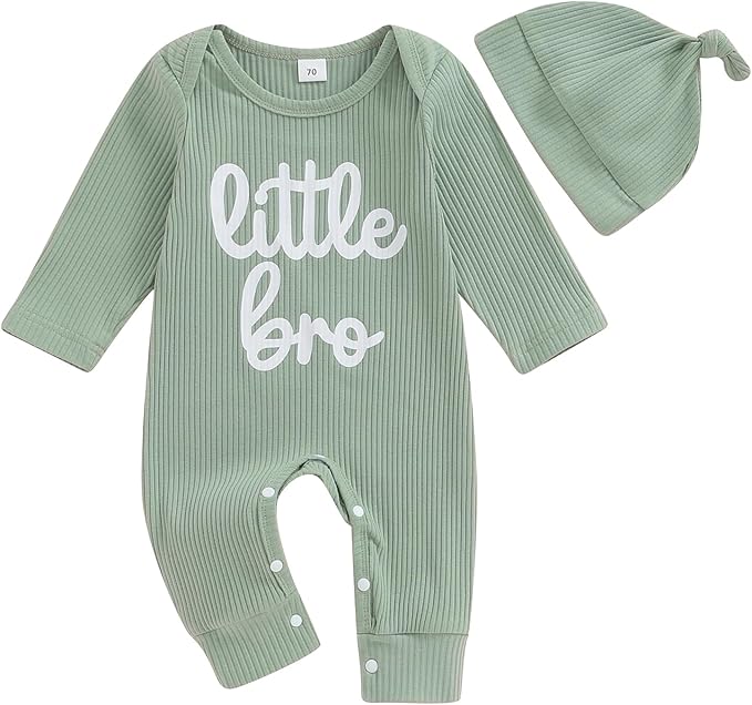 Fernvia Newborn Baby Boy Clothes Letters Print Bodysuit 3 6 9 12 18 Months Long Sleeve Jumpsuit with Hat 2PCS Outfits Set