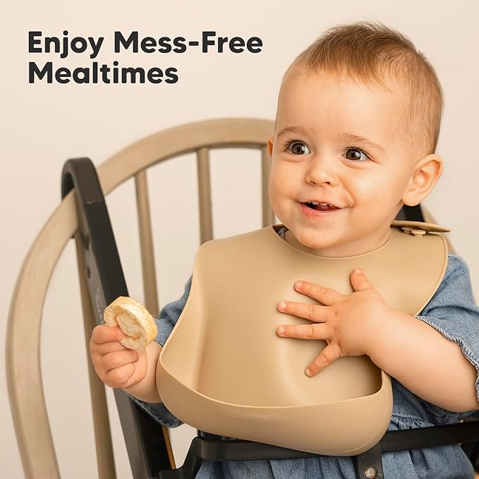 KeaBabies 2-Pack Silicone Baby Bibs for Eating - Sturdy Food-Grade Silicone Bibs for Babies Girl, Boy, Large Food Catcher, Clean & Put On Easily, Waterproof Toddler Feeding Essentials (Terracotta)